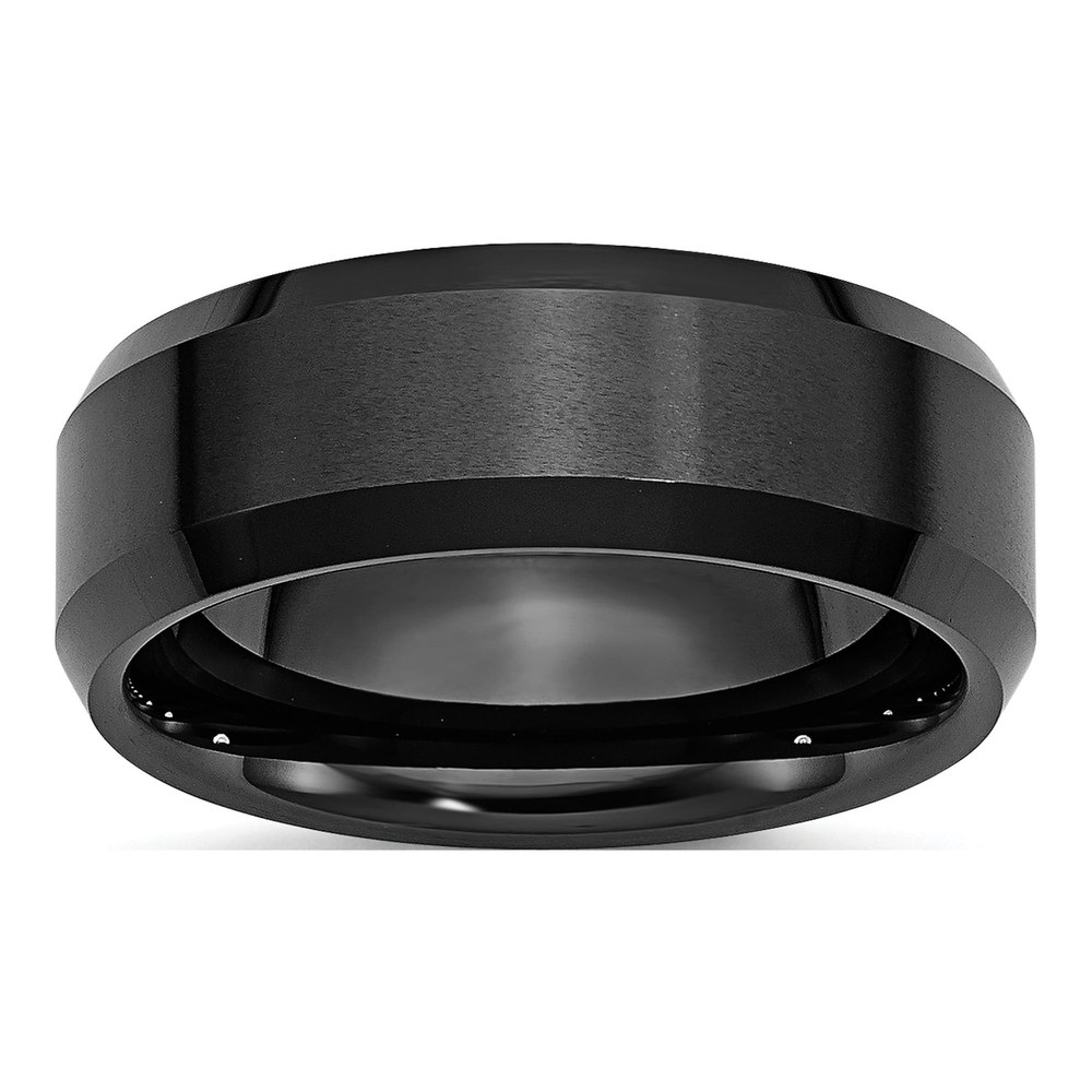 Men's Black Ceramic Beveled Edge Wedding Band, 8mm