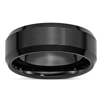 Ceramic 8mm Black Ceramic Beveled Edge Comfort-Fit Wedding Band