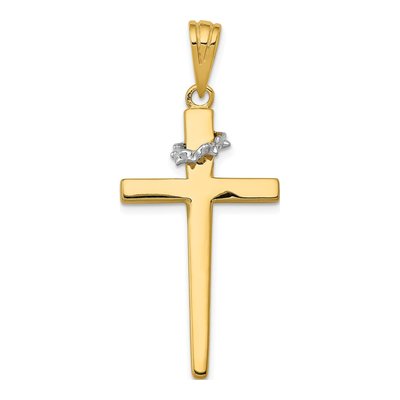 14K Two-Tone Gold Cross Crown of Thorns Pendant