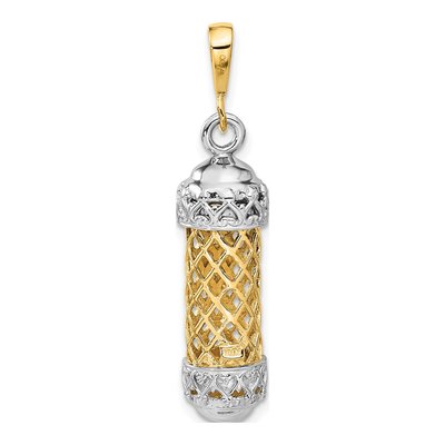 14K Two-Tone Gold 3-D Mezuzah Pendant – view 4