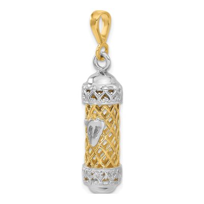 14K Two-Tone Gold 3-D Mezuzah Pendant – view 5