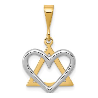 14K Two-Tone Gold Star of David Heart Pendant