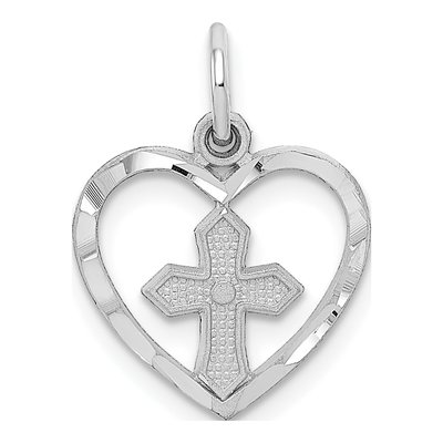 14K White Gold Cross Heart Pendant