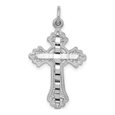 14K White Gold Fleur de Lis Cross Pendant
