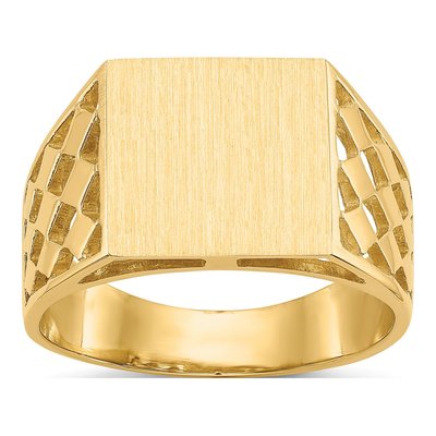 Men's 14K Yellow Gold Cut-Out Square Signet Ring