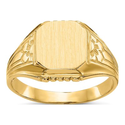 14K Yellow Gold Octagon Floral Signet Ring