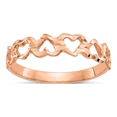 14K Rose Gold Diamond-Cut Hearts Ring