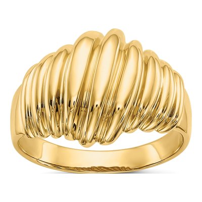 14K Yellow Gold Scalloped Domed Ring