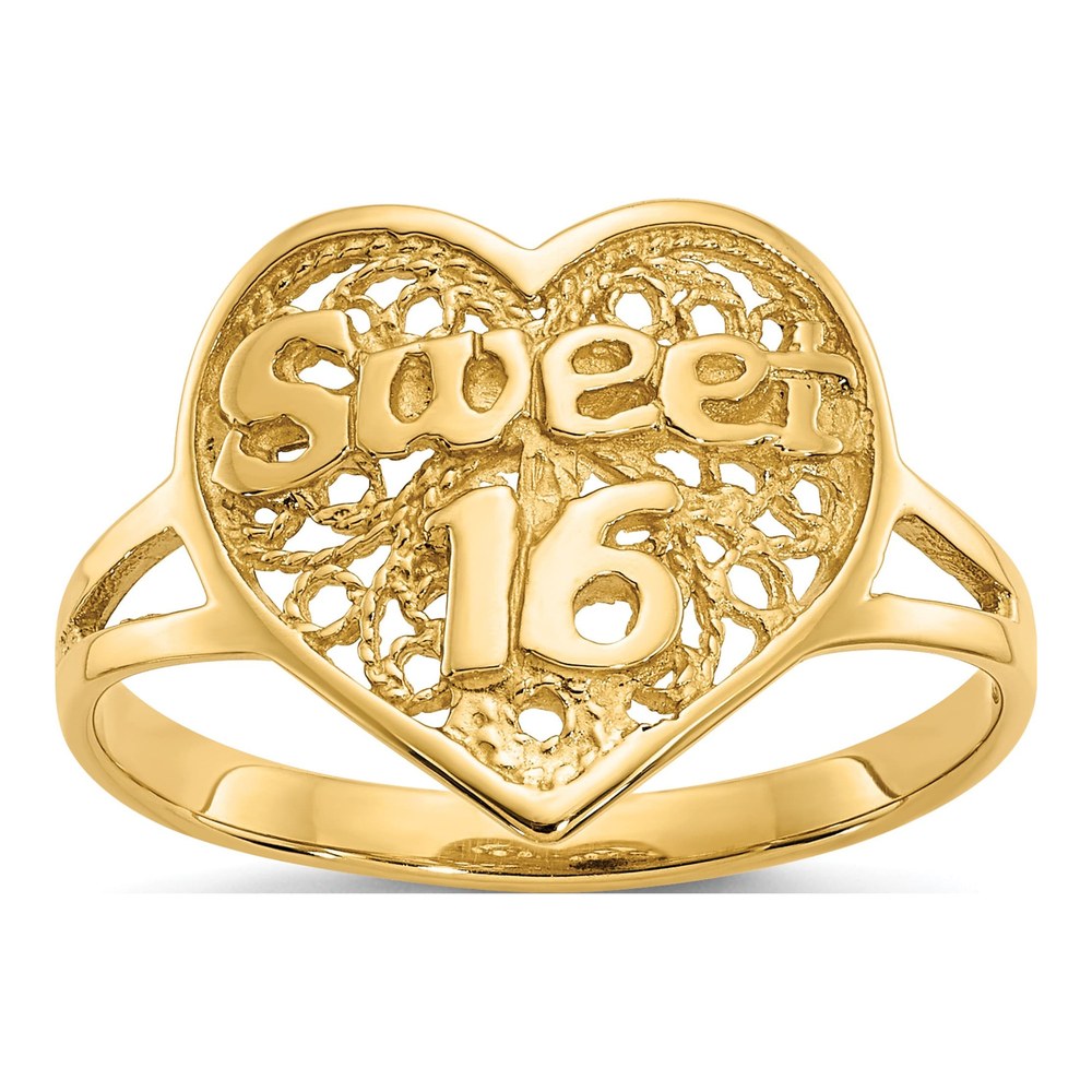 14K Yellow Gold Sweet Filigree Heart Ring