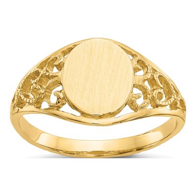 14K Yellow Gold Oval Filigree Signet Ring