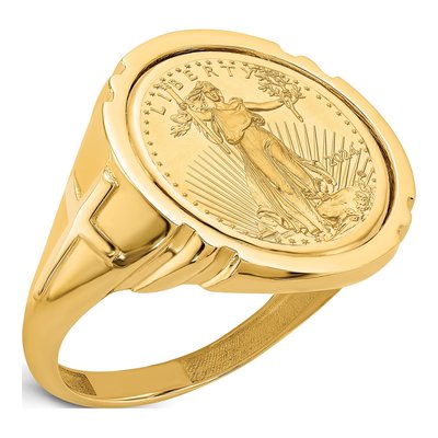 Men's 14K Yellow Gold American Eagle Coin Bezel Ring