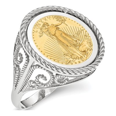 14K White Gold American Eagle Coin Bezel Ring