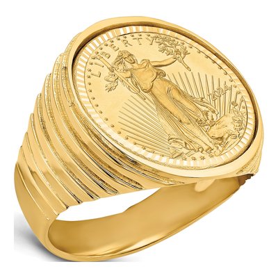Men's 14K Yellow Gold American Eagle Coin Bezel Ring
