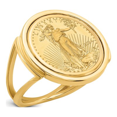 14K Yellow Gold American Eagle Coin Bezel Ring