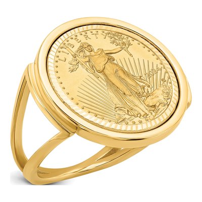14K Yellow Gold American Eagle Coin Bezel Ring