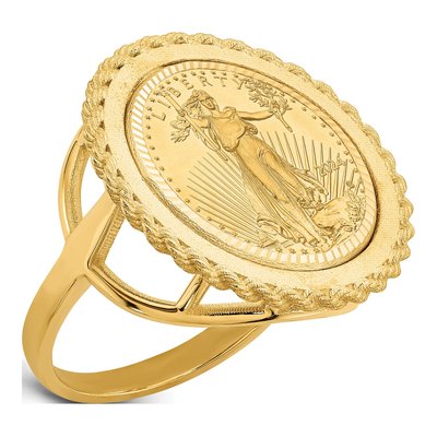 14K Yellow Gold American Eagle Coin Bezel Ring