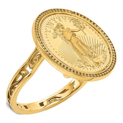 14K Yellow Gold American Eagle Coin Bezel Ring