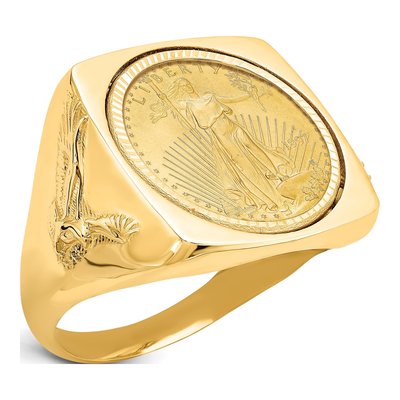 Men's 14K Yellow Gold American Eagle Coin Ring