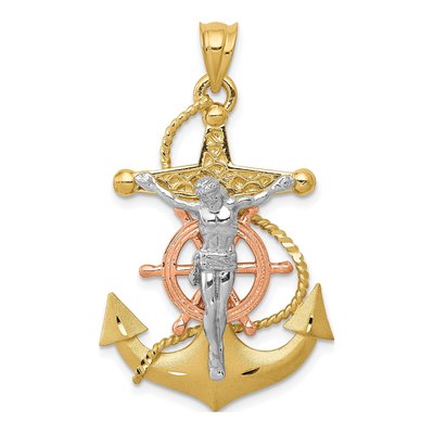 14K Tri-Color Gold Mariners Cross Pendant