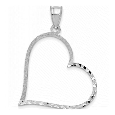 14K White Gold Reversible Heart Pendant