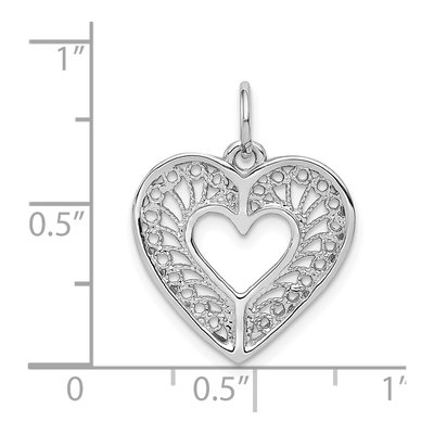 14K White Gold Diamond-Cut Filigree Heart Charm – view 4