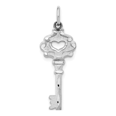 14K White Gold Diamond-Cut Heart Key Charm