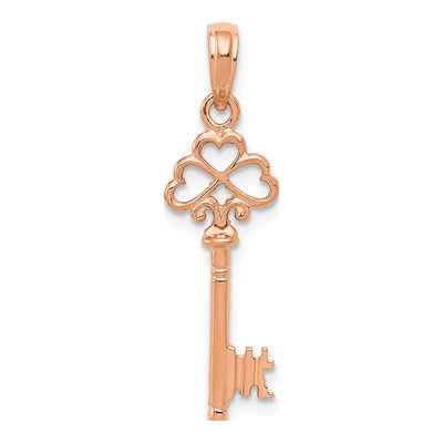 14K Rose Gold 3D Hearts Key Pendant