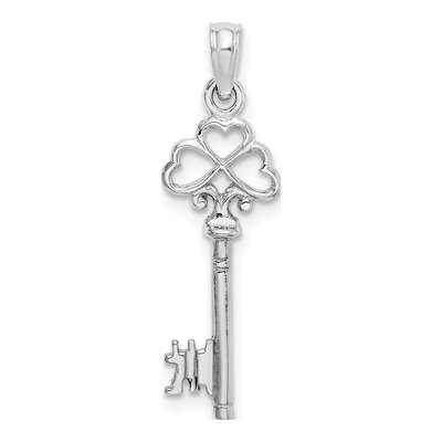 14K White Gold 3-D Hearts Key Pendant – view 4