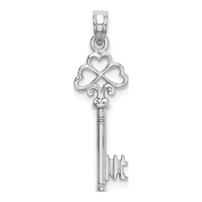 14K White Gold 3-D Hearts Key Pendant