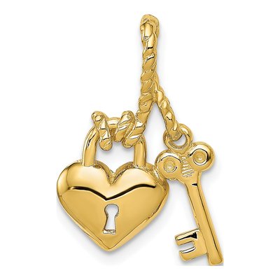 14K Yellow Gold Key Heart Lock Charm