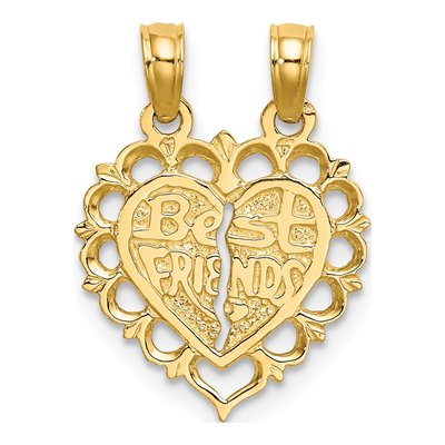 14K Yellow Gold Best Friends Break-Apart Heart Charm