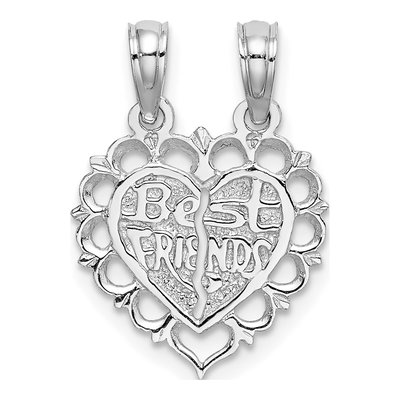 14K White Gold Best Friend Heart Set Charm