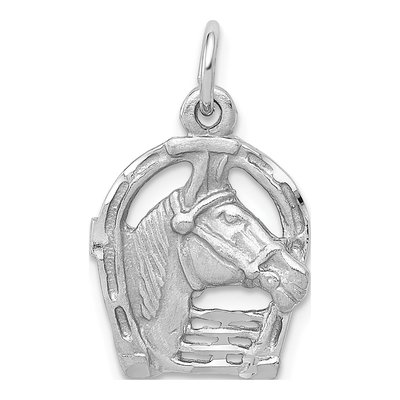 14K White Gold Horse Head Horseshoe Pendant
