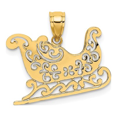 14K Yellow Gold Filigree Sleigh Charm