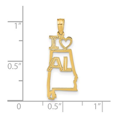 14K Yellow Gold I Heart AL Alabama Pendant – view 4
