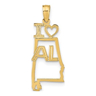 14K Yellow Gold I Heart AL Alabama Pendant