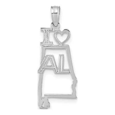 14K White Gold I Heart Alabama State Pendant