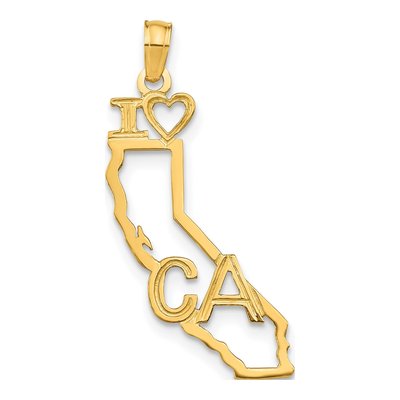 14K Yellow Gold I Heart CA Pendant