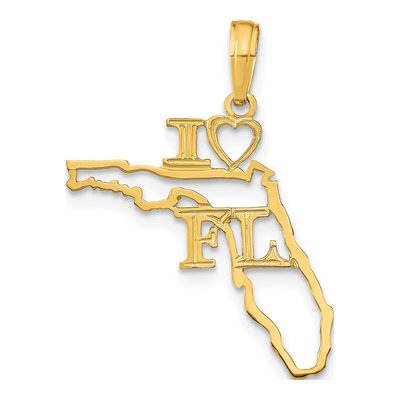 14K Yellow Gold I Heart Florida State Pendant