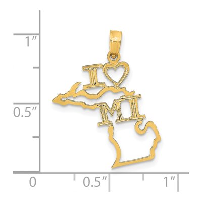 14K Yellow Gold I Heart MI Michigan Pendant – view 5