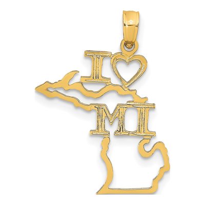 14K Yellow Gold I Heart MI Michigan Pendant