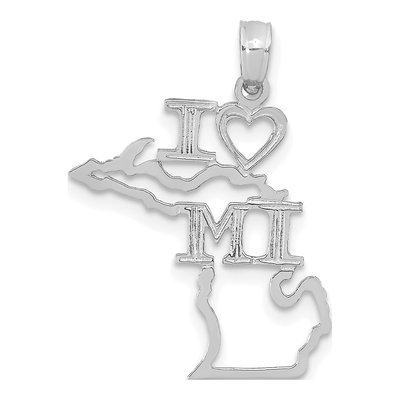14K White Gold I Heart MI Michigan Pendant