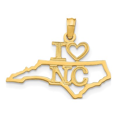 14K Yellow Gold I Heart NC Pendant