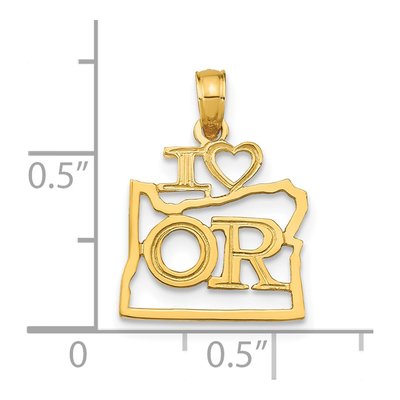 14K Yellow Gold I Heart Oregon State Pendant – view 5
