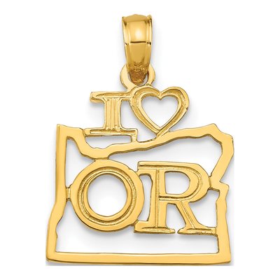 14K Yellow Gold I Heart Oregon State Pendant