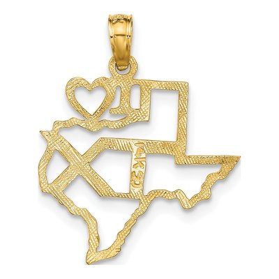 14K Yellow Gold I Heart TX Texas Pendant – view 4