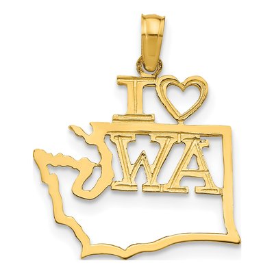 14K Yellow Gold I Heart WA Pendant