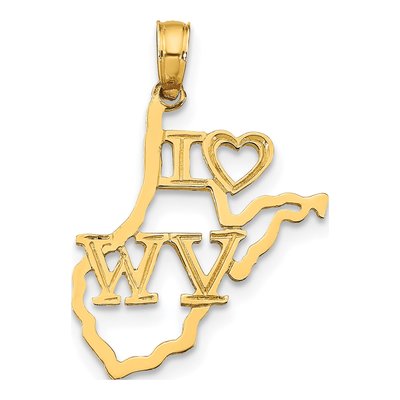 14K Yellow Gold I Heart WV Pendant