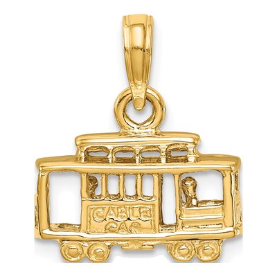 14K Yellow Gold 3-D Trolley Car Pendant