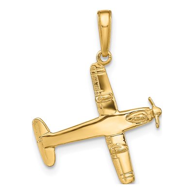 14K Yellow Gold 3-D Airplane Pendant – view 6